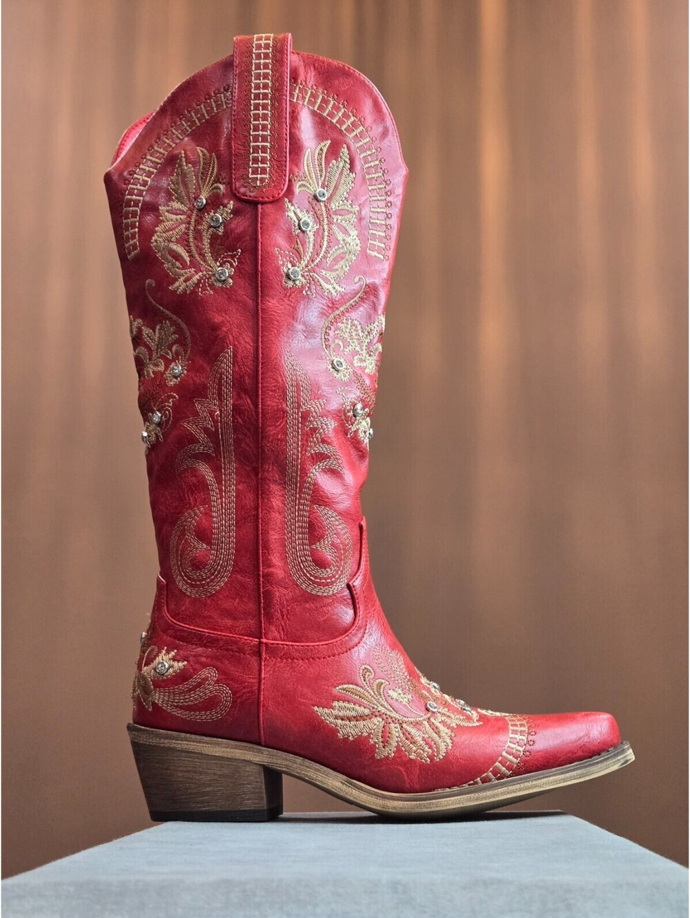Red Cowgirl Boots, Wide Calf, Knee High, Western Cowboy Boot, Women's Size 5 NEW